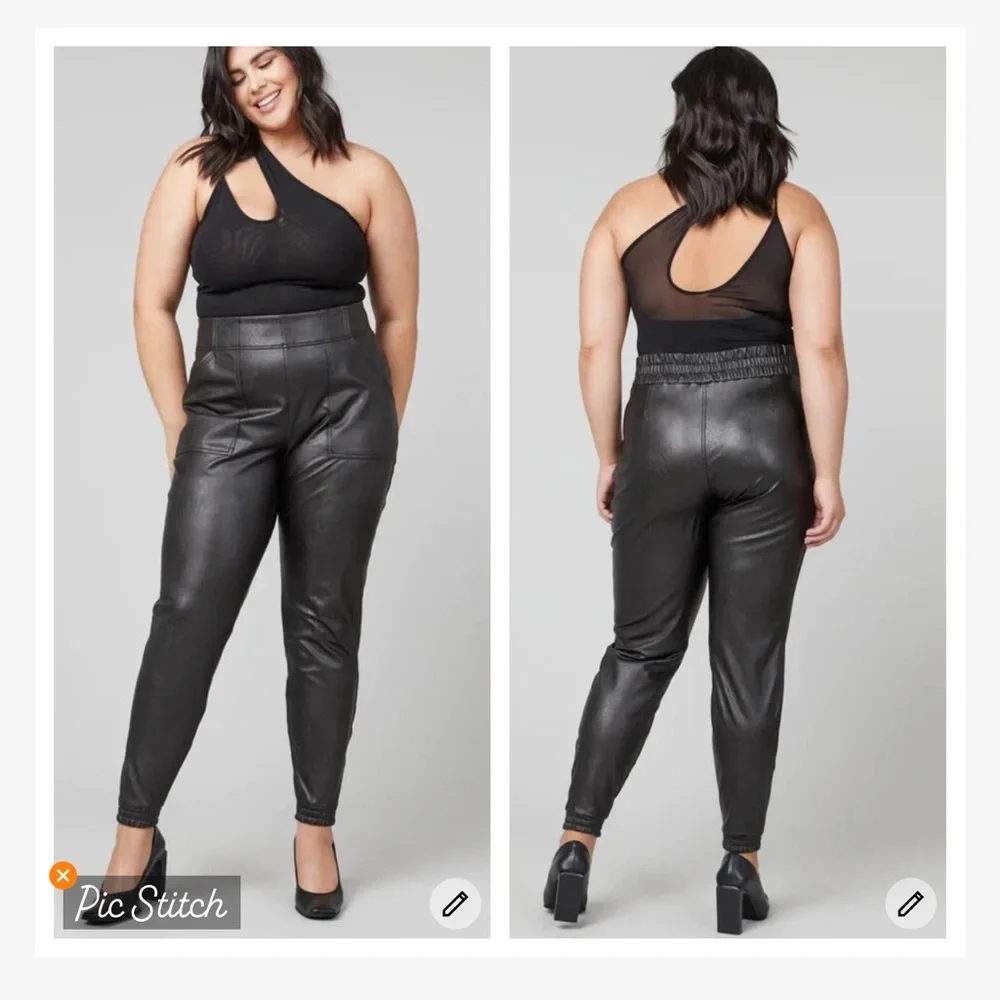 Spanx Faux Leather Joggers Black - Picture 1 of 10
